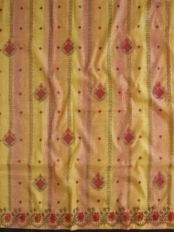 Banarasee Chanderi Cotton Embroidered Salwar Kameez With Dupatta Set-Yellow