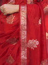 Banarasee Handloom Semi Silk Saree With Zari Floral Buta Design & Border-Red