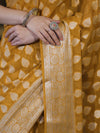 Banarasee Pure Chiffon Saree With Gold Zari Buta Work & Border-Mustard Yellow