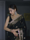 Banarasee Handloom Semi Silk Saree With Zari Buti Design & Lace Border-Black