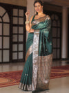 Banarasee Handwoven Semi Silk Saree With Copper Zari Buti Design-Green