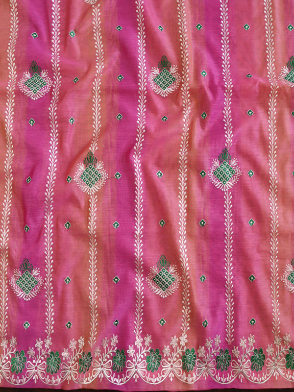 Banarasee Chanderi Cotton Embroidered Salwar Kameez With Dupatta Set-Pink