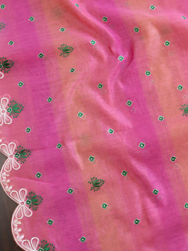 Banarasee Chanderi Cotton Embroidered Salwar Kameez With Dupatta Set-Pink