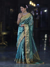 Banarasee Handloom Plain Tissue Saree With Zari Border & Lace-Bottle Green