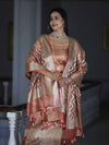 Banarasee Tissue Zari Work Salwar Kameez Fabric With Dupatta Set-Peach