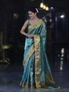 Banarasee Handloom Plain Tissue Saree With Zari Border & Lace-Bottle Green