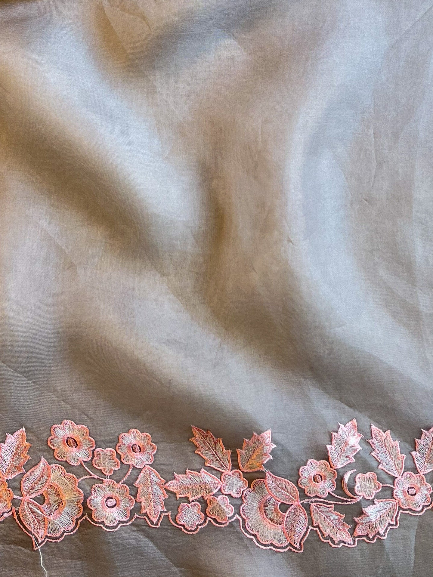 Banarasee Pure Organza Silk Saree With Floral Resham Embroidery-Grey