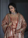 Banarasee Tissue Zari Work Salwar Kameez Fabric With Dupatta Set-Peach