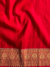 Banarasee Faux Georgette Saree With Zari Work & Contrast Border-White & Red