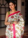 Handloom Mul Cotton Hand-Block Print Saree-White
