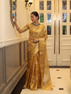 Banarasee Handwoven Tissue Saree With Zari & Thread Work-Gold