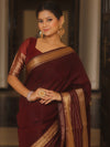 Banarasee Handwoven Semi Silk Plain Saree With Zari Border-Brown