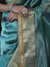 Banarasee Handloom Plain Tissue Saree With Zari Border & Lace-Bottle Green