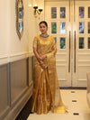 Banarasee Handwoven Tissue Saree With Zari & Thread Work-Gold