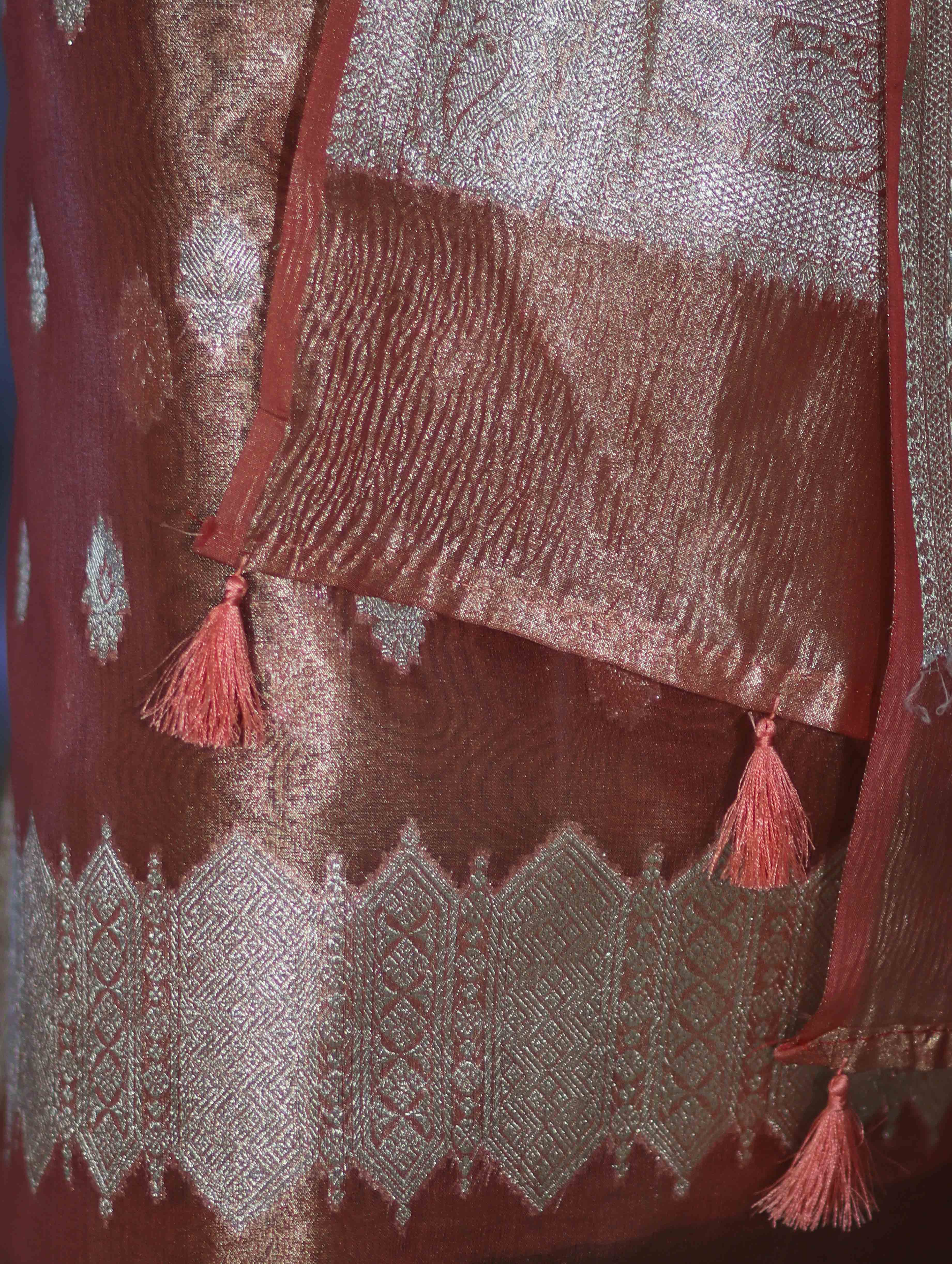 Banarasee Tissue Zari Work Salwar Kameez Fabric With Dupatta Set-Peach