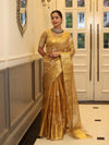 Banarasee Handwoven Tissue Saree With Zari & Thread Work-Gold