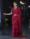 Banarasee Pure Chiffon Saree With Resham Buta Work & Border-Deep Pink