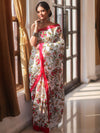 Handloom Mul Cotton Hand-Block Print Saree-White