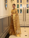 Banarasee Handwoven Tissue Saree With Zari & Thread Work-Gold