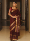Banarasee Handwoven Semi Silk Plain Saree With Zari Border-Brown