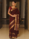 Banarasee Handwoven Semi Silk Plain Saree With Zari Border-Brown
