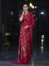 Banarasee Pure Chiffon Saree With Resham Buta Work & Border-Deep Pink
