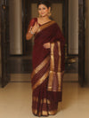 Banarasee Handwoven Semi Silk Plain Saree With Zari Border-Brown