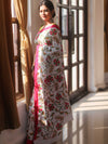 Handloom Mul Cotton Hand-Block Print Saree-White