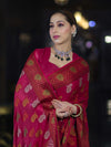 Banarasee Pure Chiffon Saree With Resham Buta Work & Border-Deep Pink