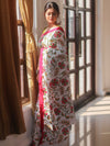 Handloom Mul Cotton Hand-Block Print Saree-White
