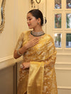 Banarasee Handwoven Tissue Saree With Zari & Thread Work-Gold