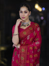 Banarasee Pure Chiffon Saree With Resham Buta Work & Border-Deep Pink