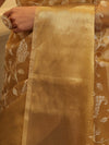Banarasee Handwoven Tissue Saree With Zari & Thread Work-Gold
