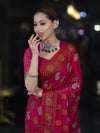 Banarasee Pure Chiffon Saree With Resham Buta Work & Border-Deep Pink
