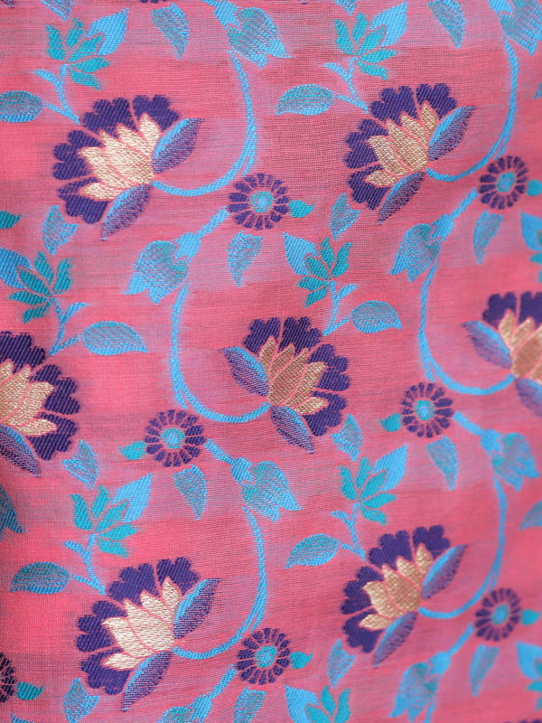 Banarasee Handloom Chanderi Salwar Kameez Fabric With Meena & Zari Design-Pink