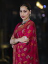 Banarasee Pure Chiffon Saree With Resham Buta Work & Border-Deep Pink