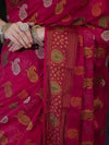 Banarasee Pure Chiffon Saree With Resham Buta Work & Border-Deep Pink