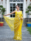 Banarasee Handloom Organza Saree With Resham Zari Work & Scallop Border-Yellow