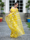 Banarasee Handloom Organza Saree With Resham Zari Work & Scallop Border-Yellow