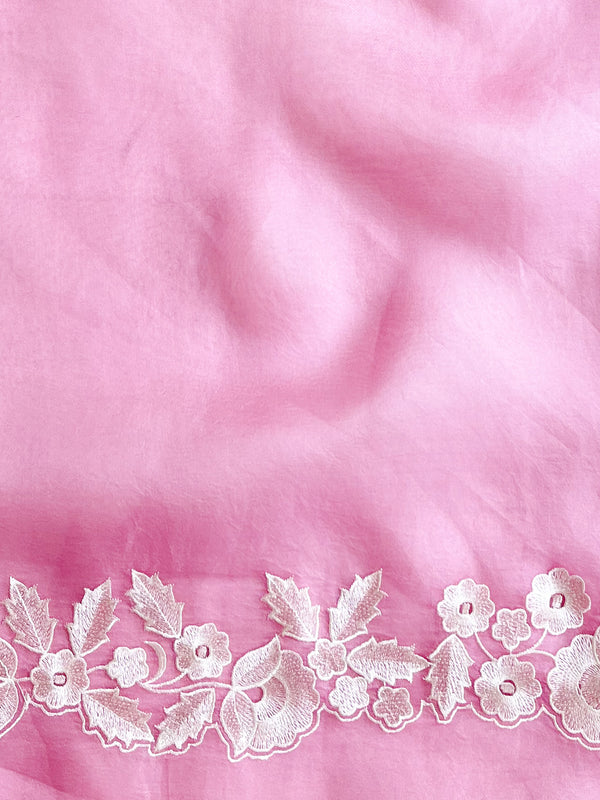 Banarasee Pure Organza Silk Saree With Floral Resham Embroidery-Lavender