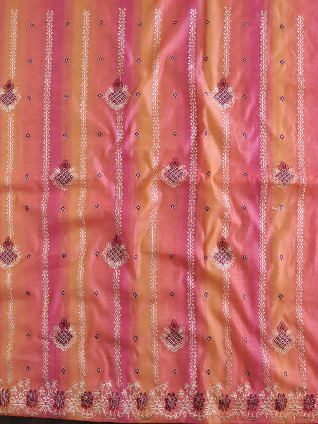 Banarasee Chanderi Cotton Embroidered Salwar Kameez With Dupatta Set-Peach
