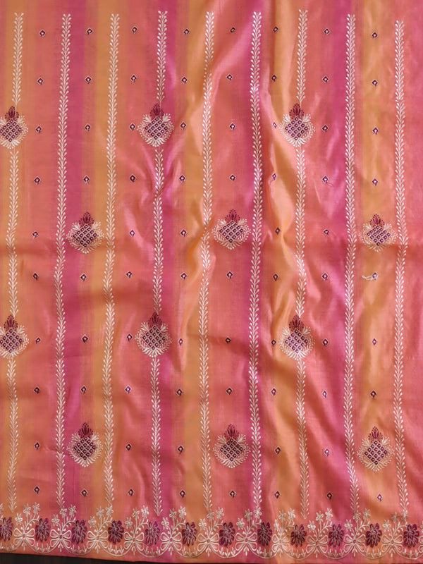 Banarasee Chanderi Cotton Embroidered Salwar Kameez With Dupatta Set-Peach