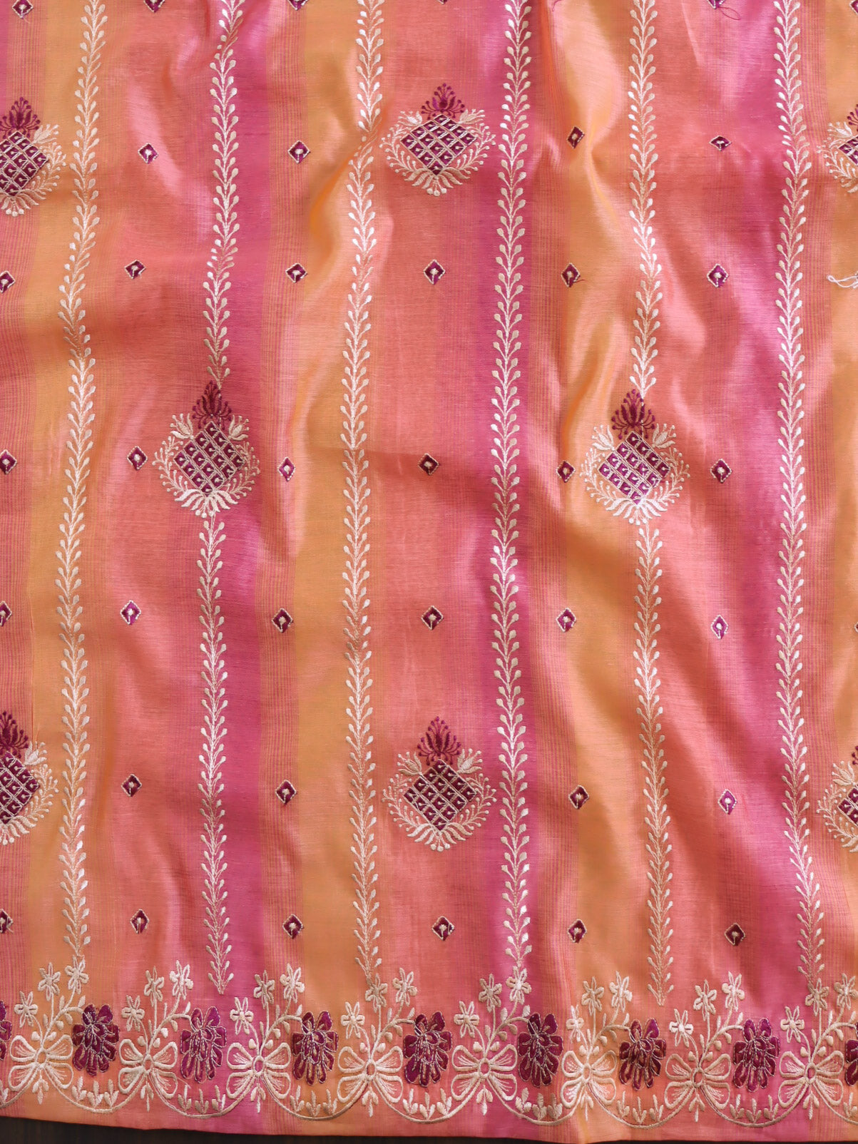 Banarasee Chanderi Cotton Embroidered Salwar Kameez With Dupatta Set-Peach