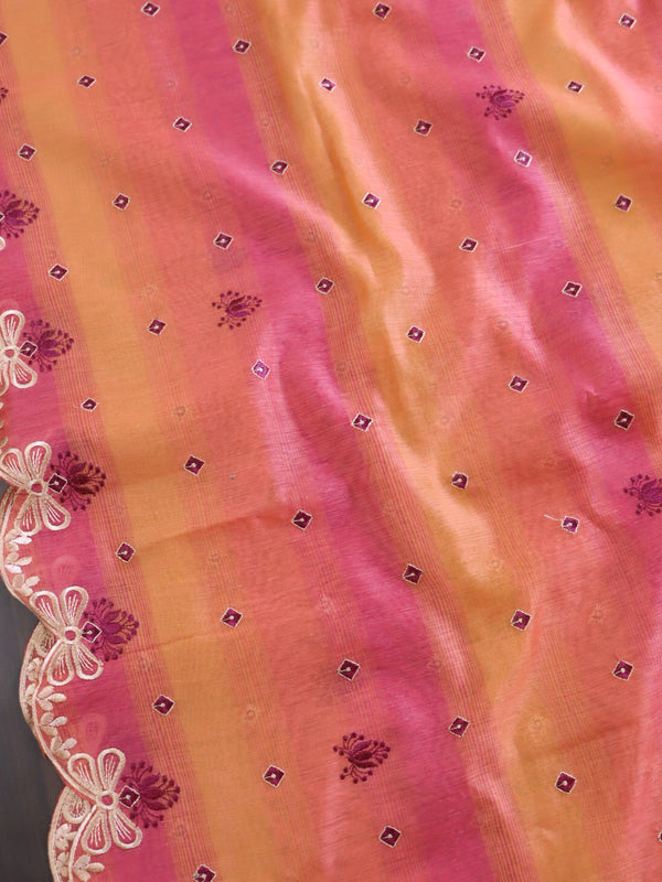 Banarasee Chanderi Cotton Embroidered Salwar Kameez With Dupatta Set-Peach