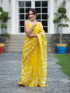 Banarasee Handloom Organza Saree With Resham Zari Work & Scallop Border-Yellow