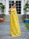 Banarasee Handloom Organza Saree With Resham Zari Work & Scallop Border-Yellow