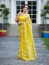 Banarasee Handloom Organza Saree With Resham Zari Work & Scallop Border-Yellow