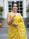 Banarasee Handloom Organza Saree With Resham Zari Work & Scallop Border-Yellow