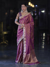 Banarasee Handloom Dual Tone Shimmer Tissue Saree With Buti Design Zari Border & Lace-Violet