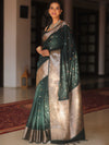 Banarasee Cotton Silk Saree With Copper Zari Broad Border-Green